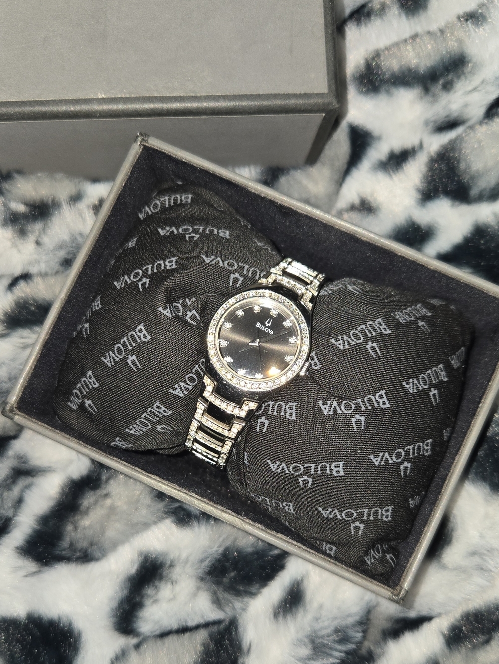 Bulova Silver-Tone Women's Crystal Bracelet Watch with Black Dial